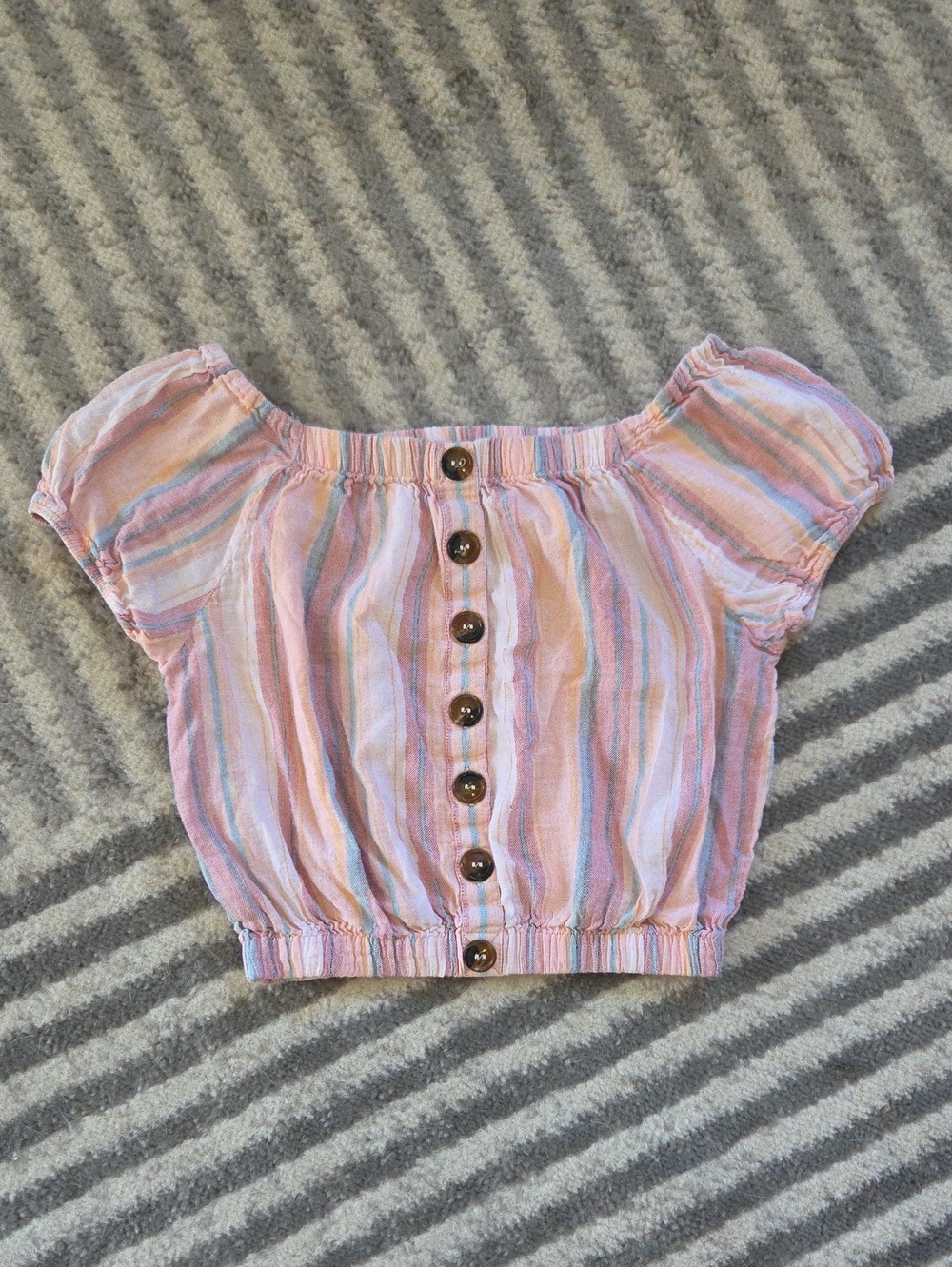Japna Pink Multi-Stripe Off-Shoulder Button Front Top Small
